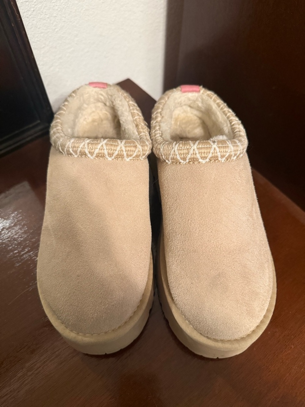 Cozy Suede Shearling Lined Slip-On Slippers - Neutral Beige